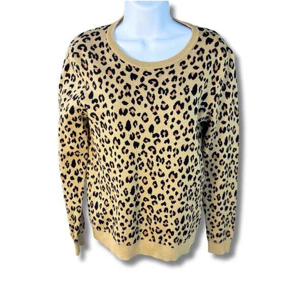 J Crew “Teddie” Leopard Print Sweater Womens Small Animal-Print Pullover Cotton - Picture 1 of 11